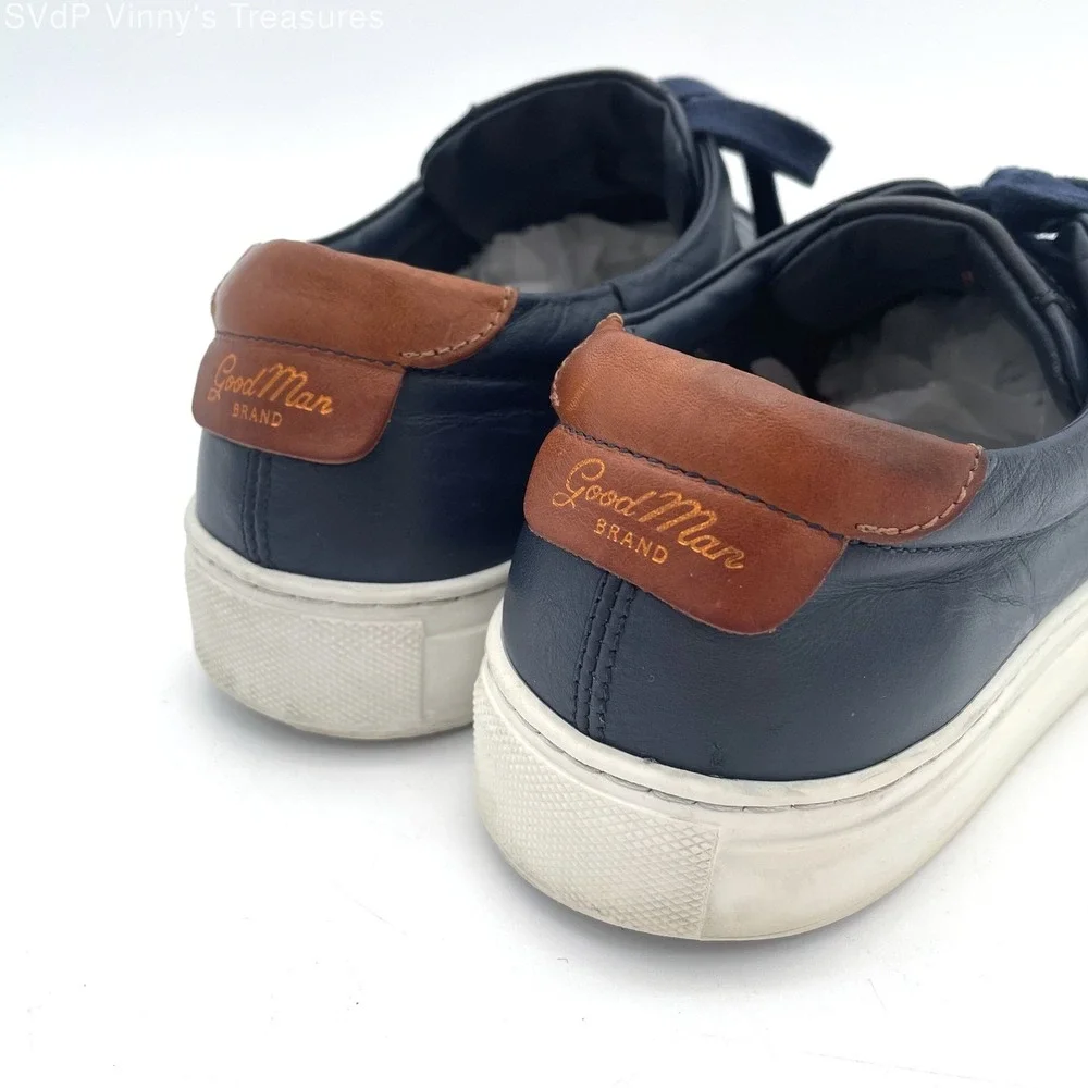 Good Man Brand Navy Leather Low Top Sneakers Men's Size 8.5 Made in Italy